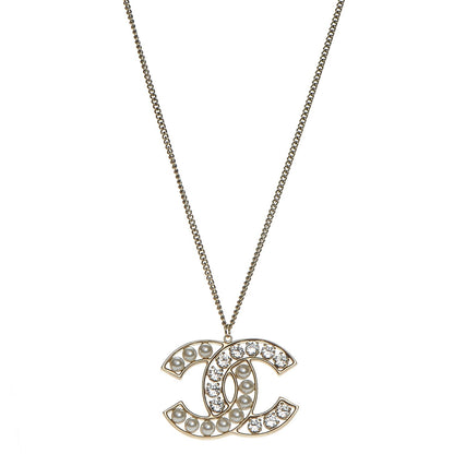 Chanel Crystal Pearl CC Pendant Necklace Gold 1 of 6