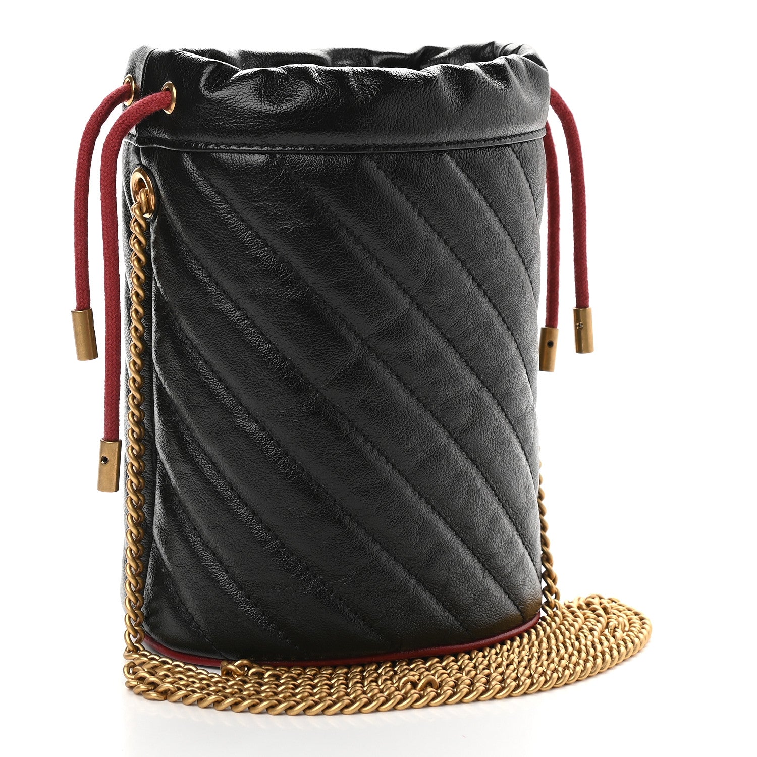 Gucci Vintage Effect Calfskin Matelasse Diagonal Mini Torchon GG Marmont 2.0 Bucket Bag Black Romantic Cherry 3 of 9