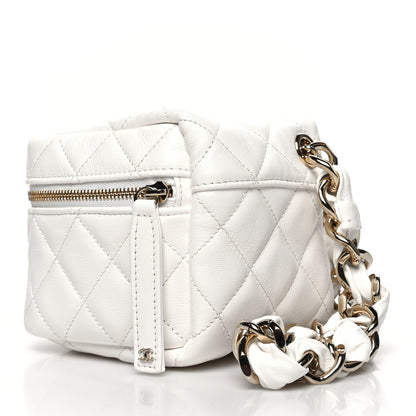 Chanel Lambskin Quilted Cube Chain Wristlet Case White 2 of 12