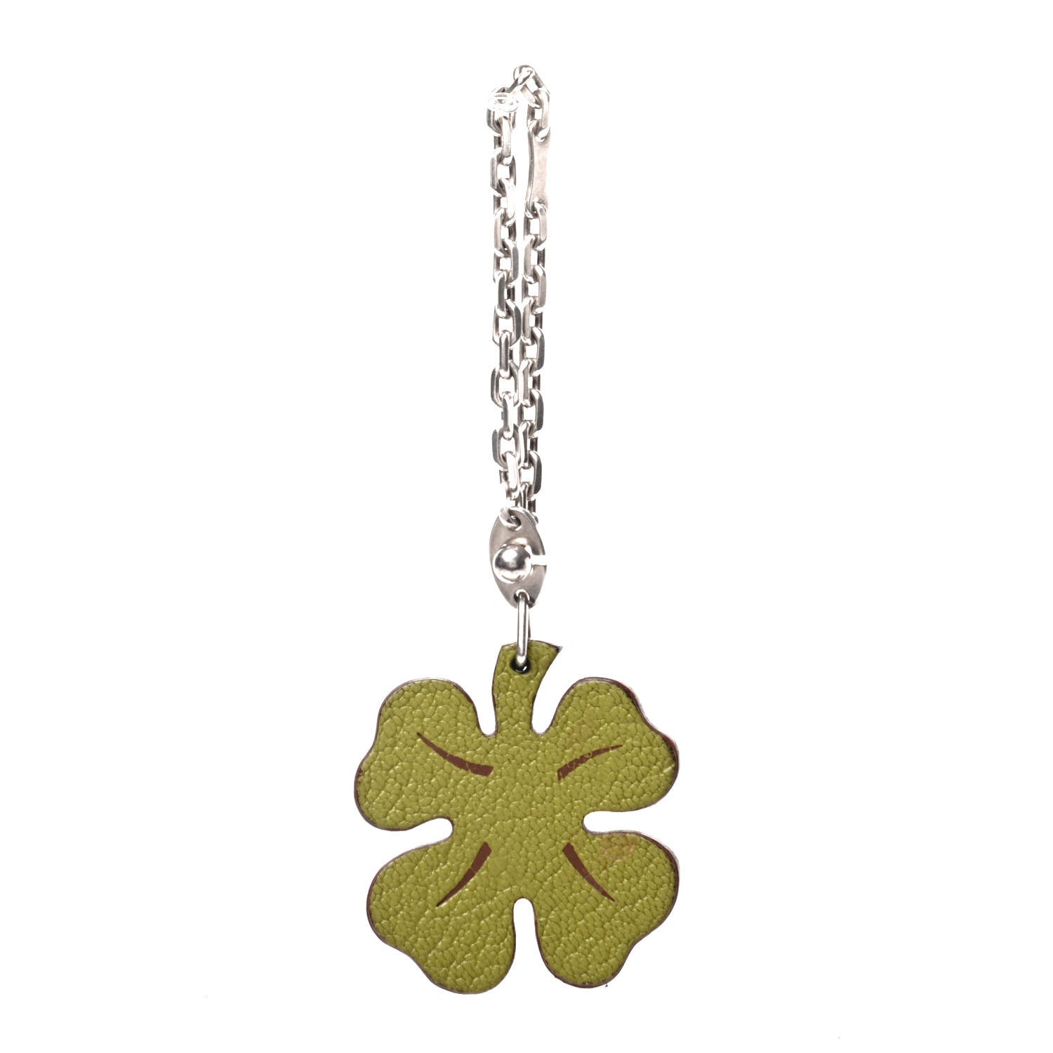 Hermes Chevre Mysore Lucky Clover Key Chain Bag Charm Vert Anis Orange 1 of 4