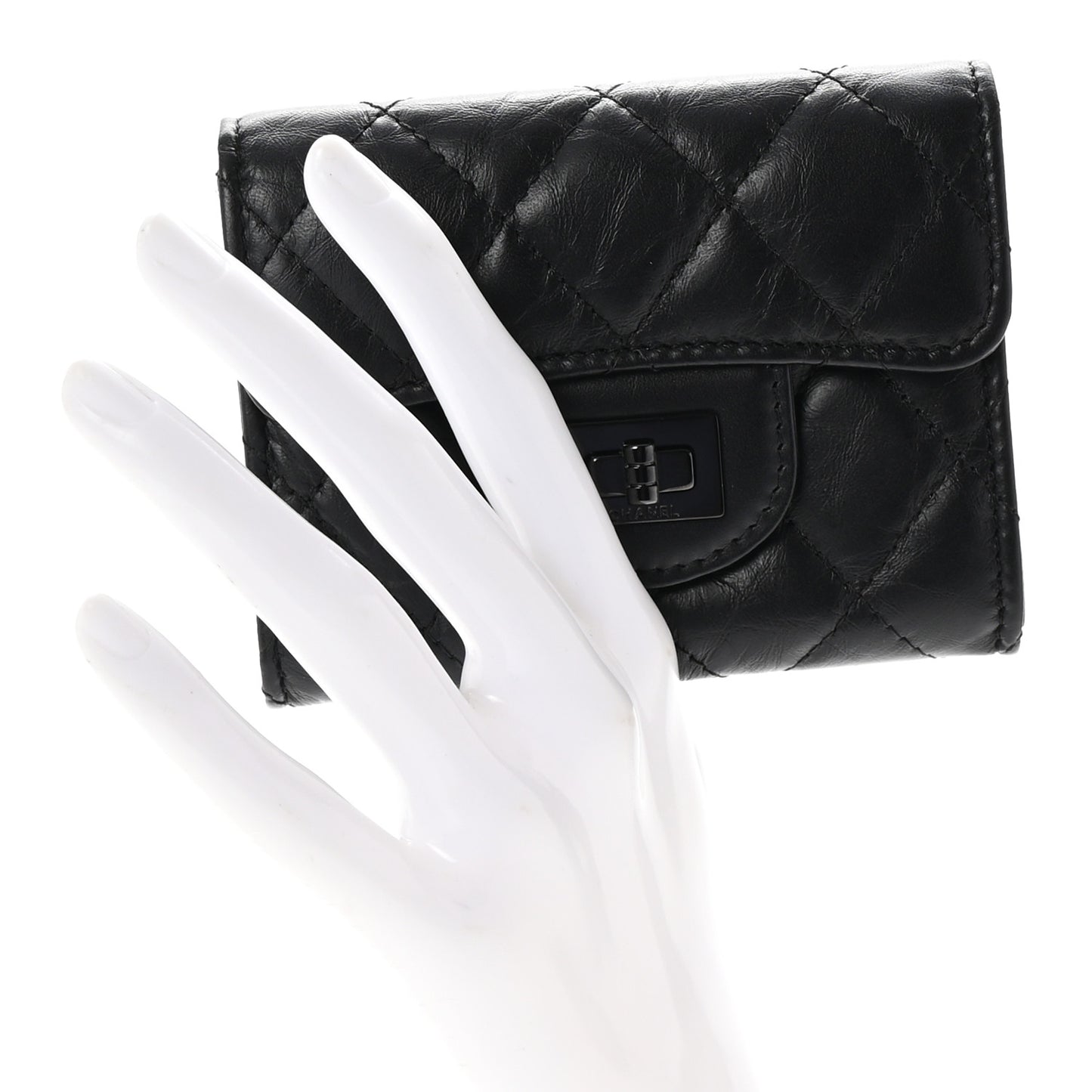 Aged Calfskin Quilted Reissue Flap Card Holder Wallet So Black