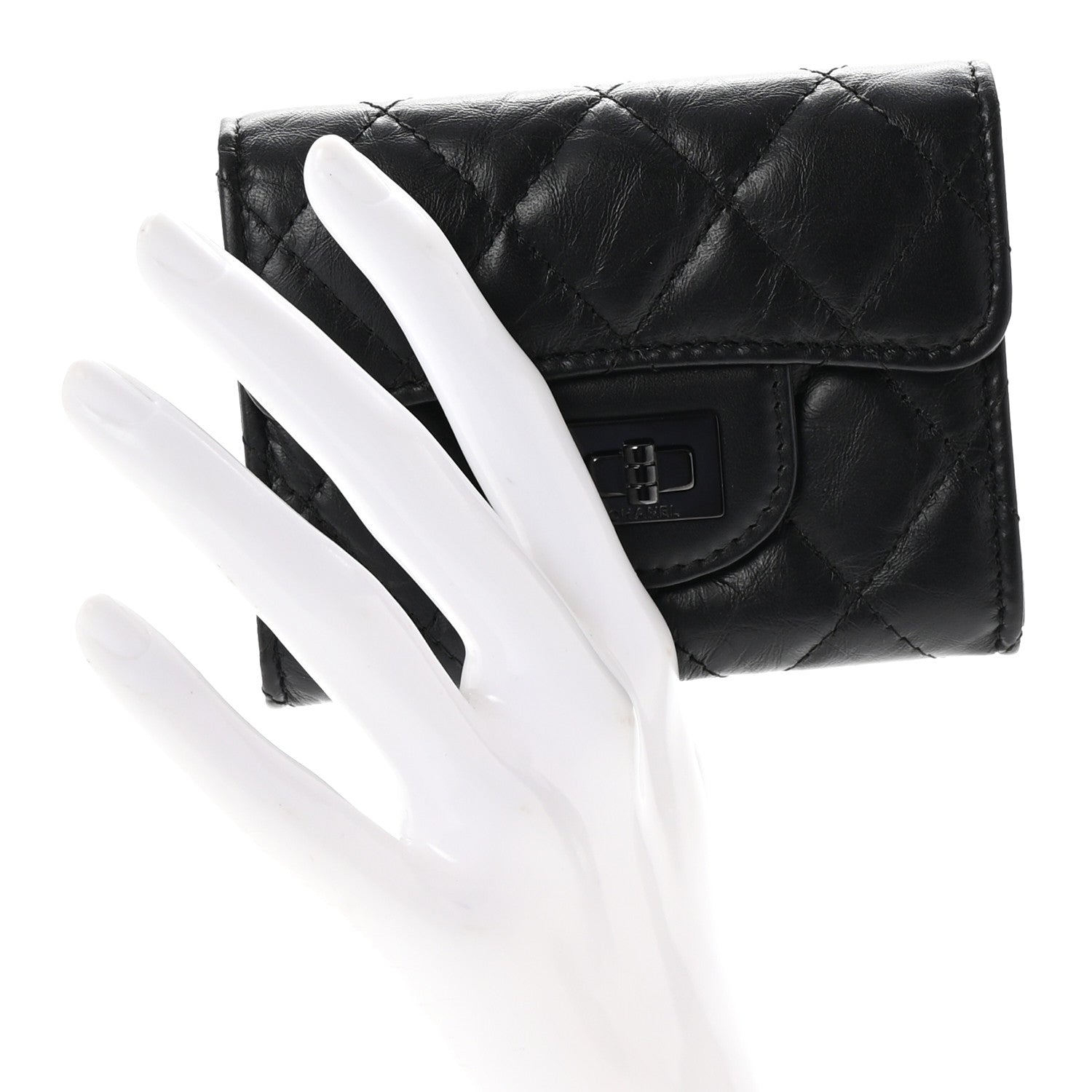 Chanel Aged Calfskin Quilted Reissue Flap Card Holder Wallet So Black 2 of 9