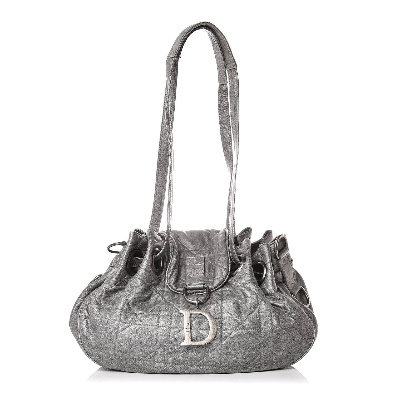 Christian Dior Metallic Lambskin Cannage Flap Shoulder Bag Silver 1 of 13