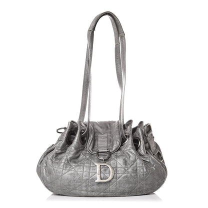 Christian Dior Metallic Lambskin Cannage Flap Shoulder Bag Silver 1 of 13