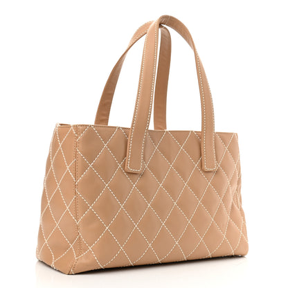 Chanel Calfskin Wild Stitch Medium Tote Beige 3 of 13