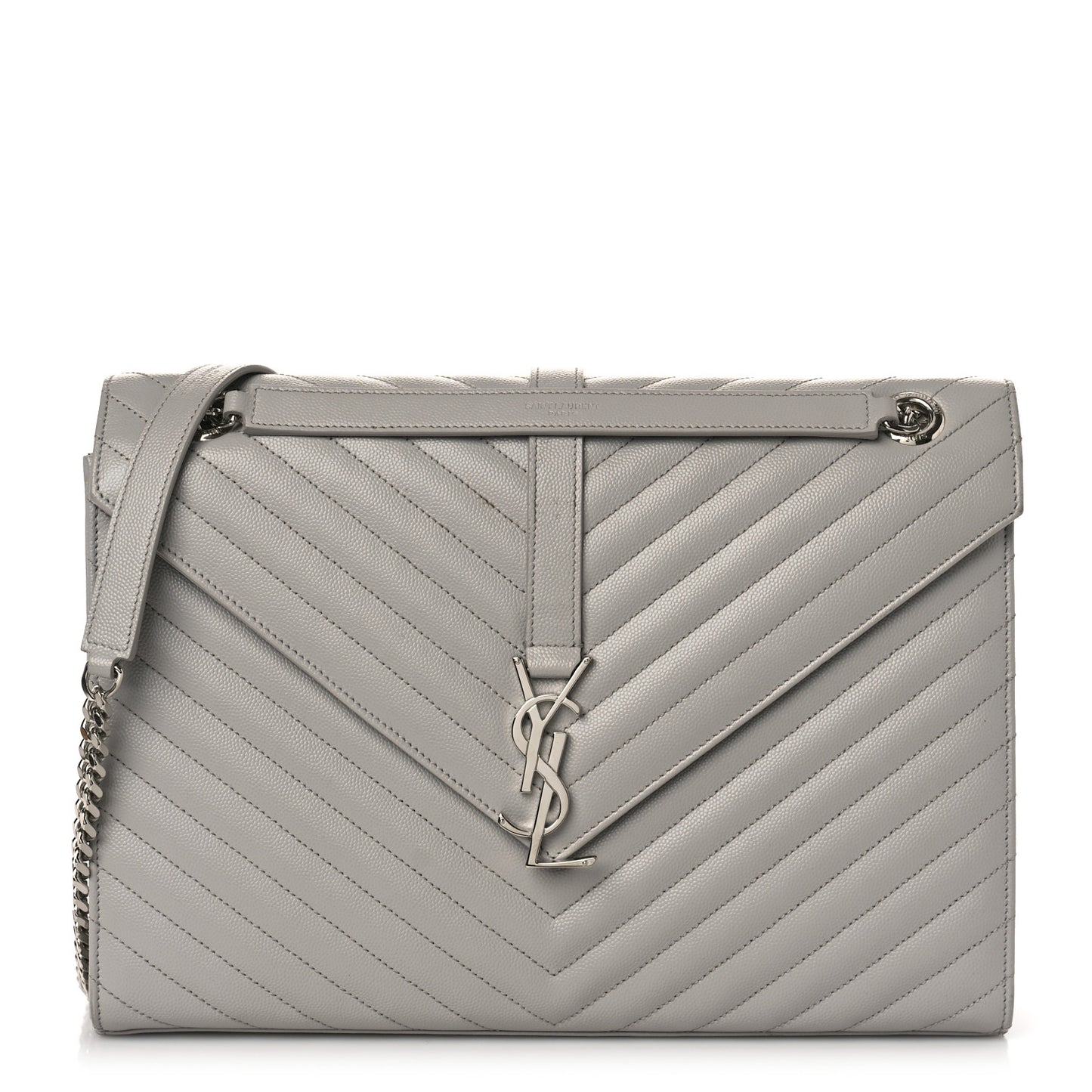 Grain De Poudre Matelasse Chevron Large Monogram Satchel Light Grey