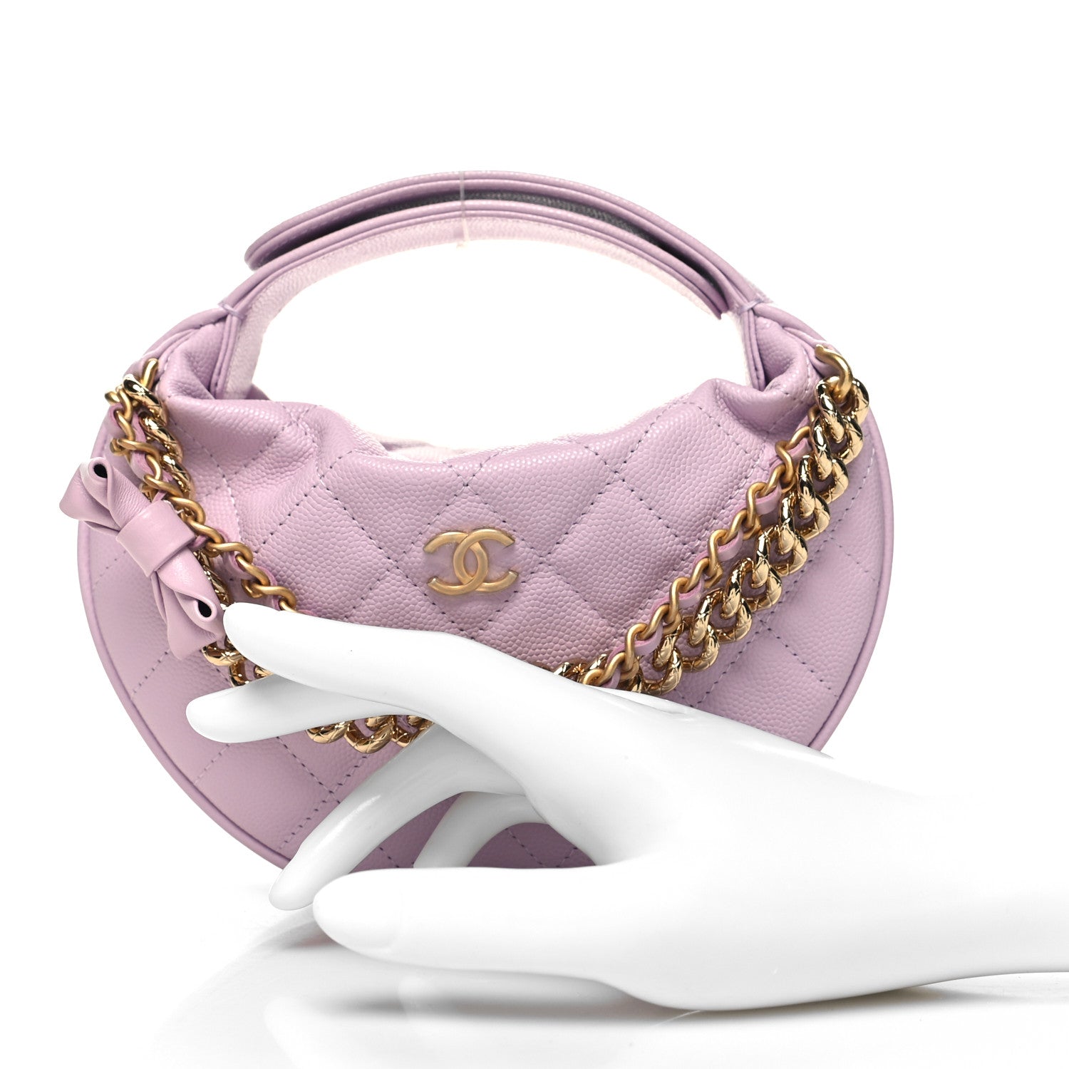 Chanel Shiny Caviar Quilted Bow Pouch Hobo Light Purple 2 of 12