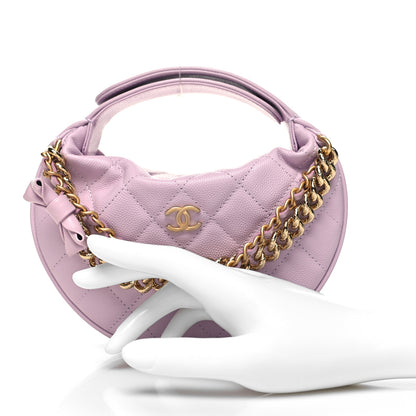 Chanel Shiny Caviar Quilted Bow Pouch Hobo Light Purple 2 of 12