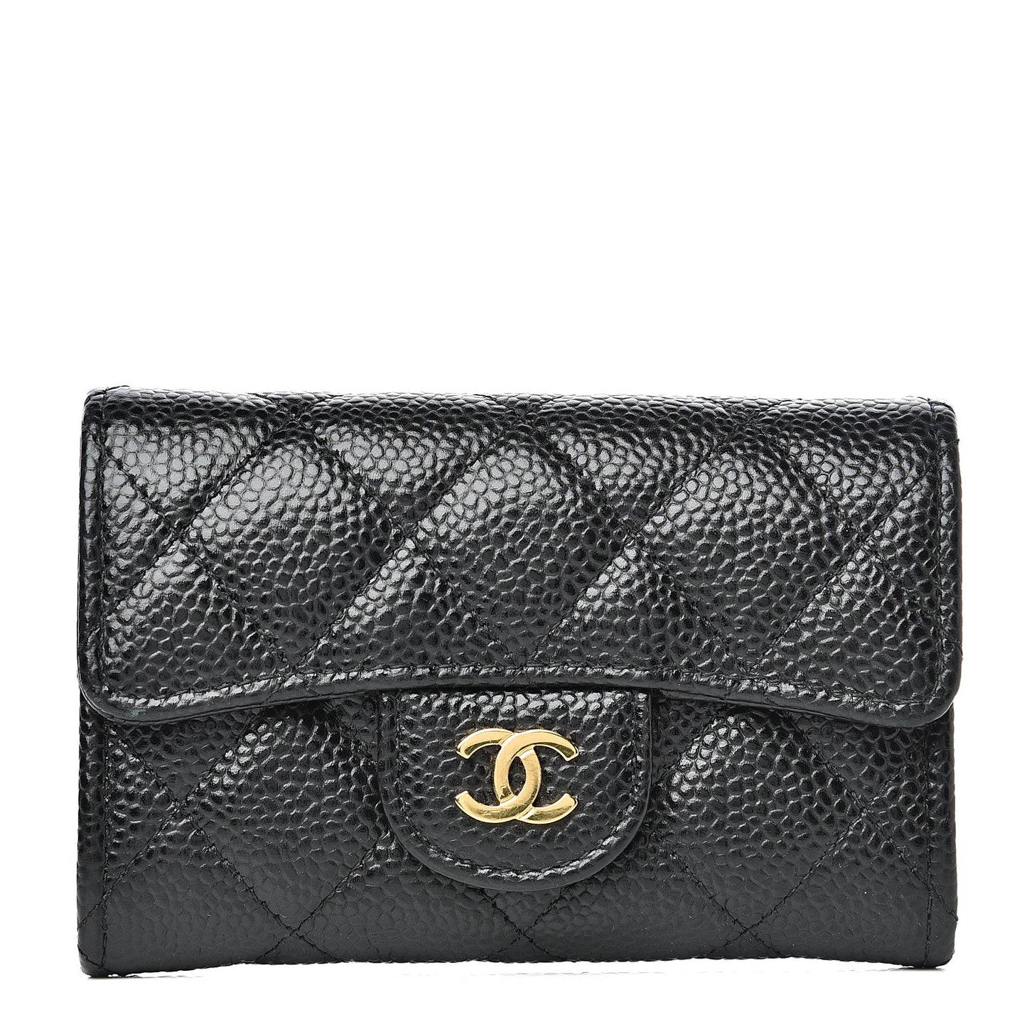 Caviar Quilted Flap Card Holder Black