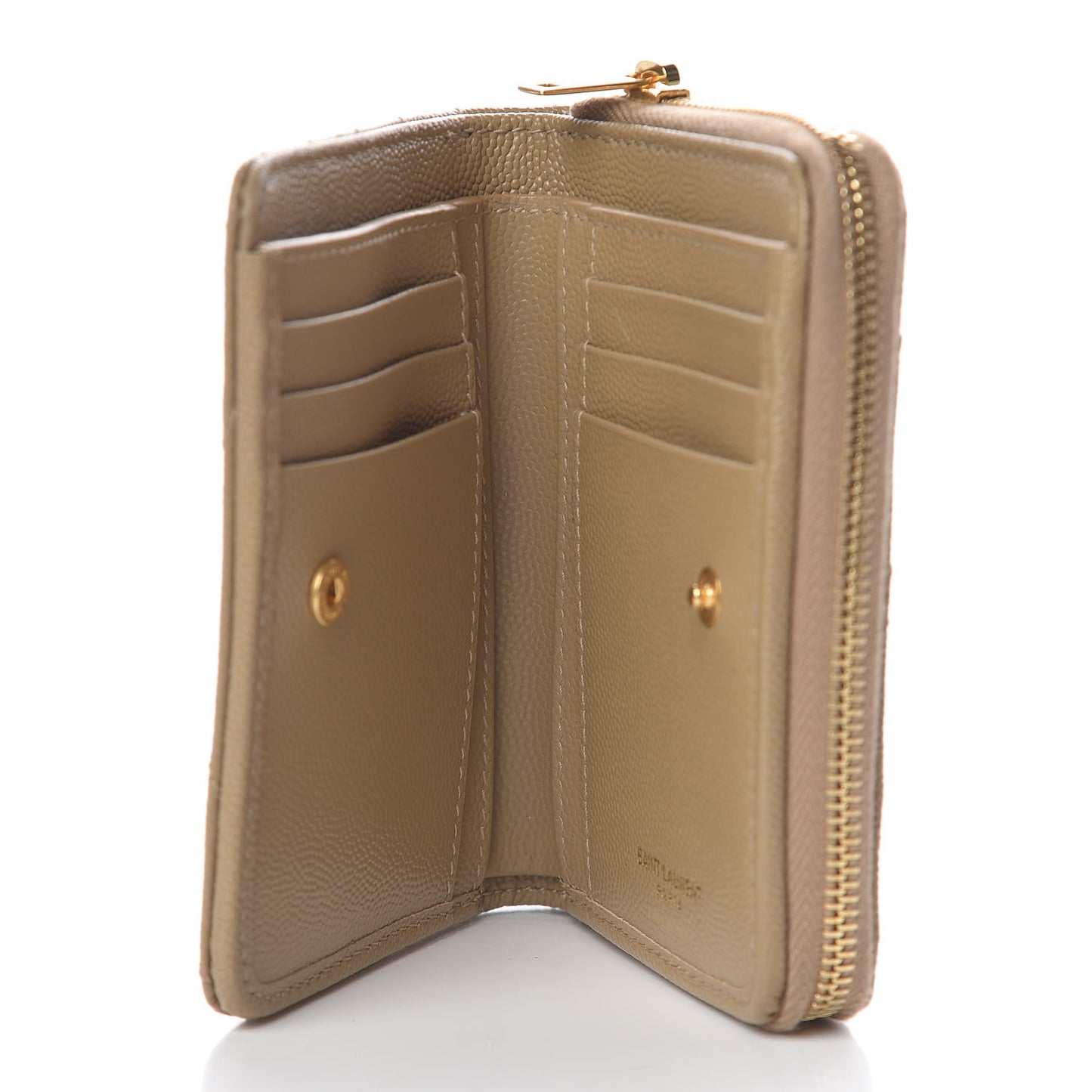 Grain De Poudre Matelasse Chevron Monogram Compact Zip Around Wallet Dark Latte