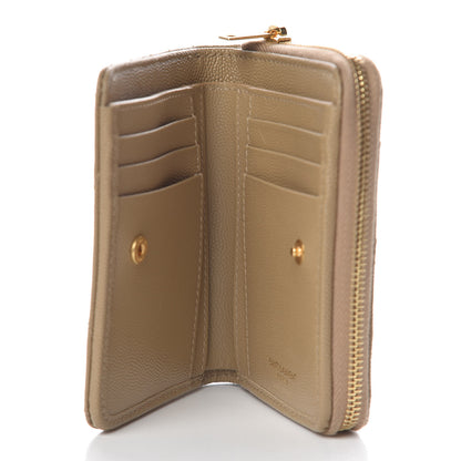 Saint Laurent Grain De Poudre Matelasse Chevron Monogram Compact Zip Around Wallet Dark Latte 5 of 8
