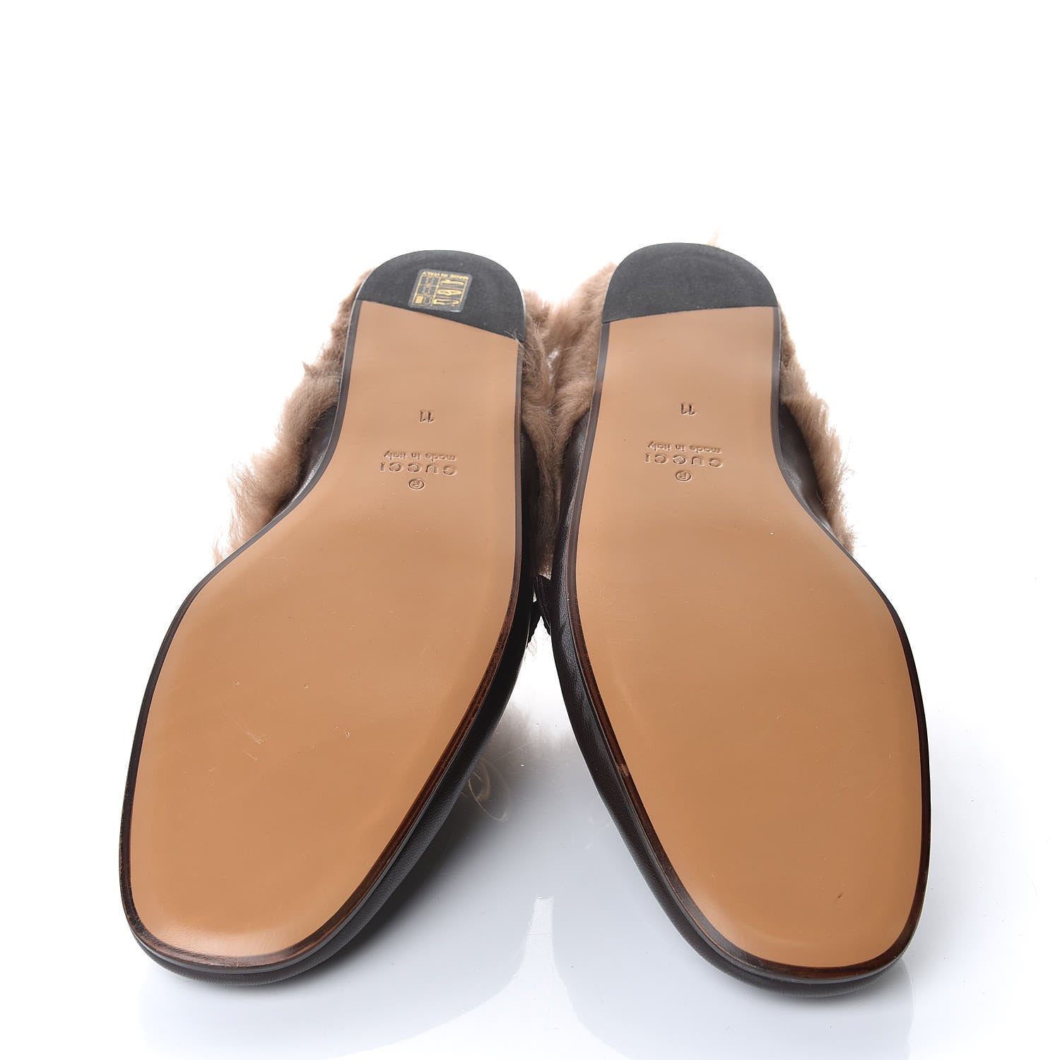 Gucci Goatskin Fur Web GG Mens Princetown Slippers 11 Cocoa 5 of 8