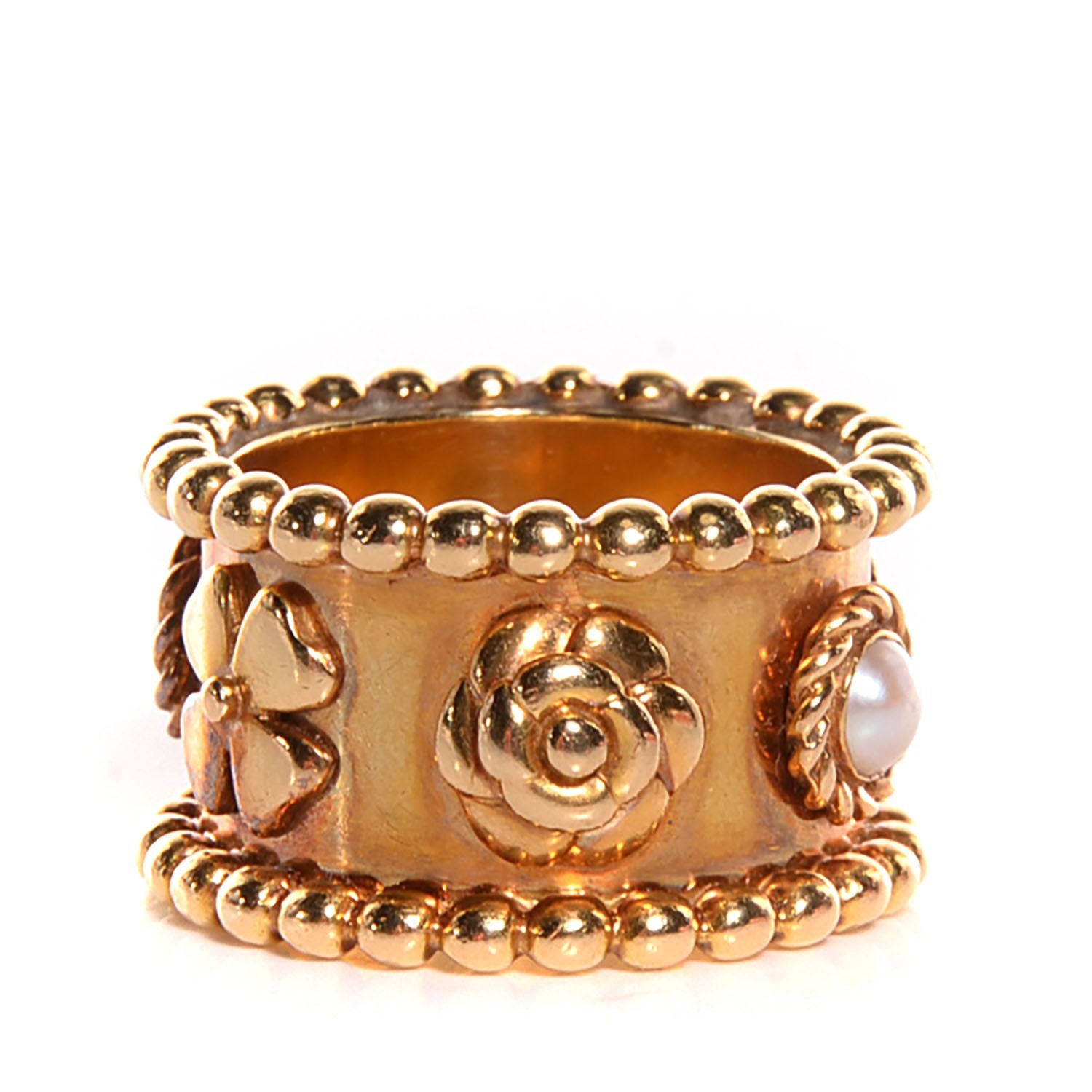 Chanel 18K Yellow Gold Pearl Camellia Ring 7 1 of 6
