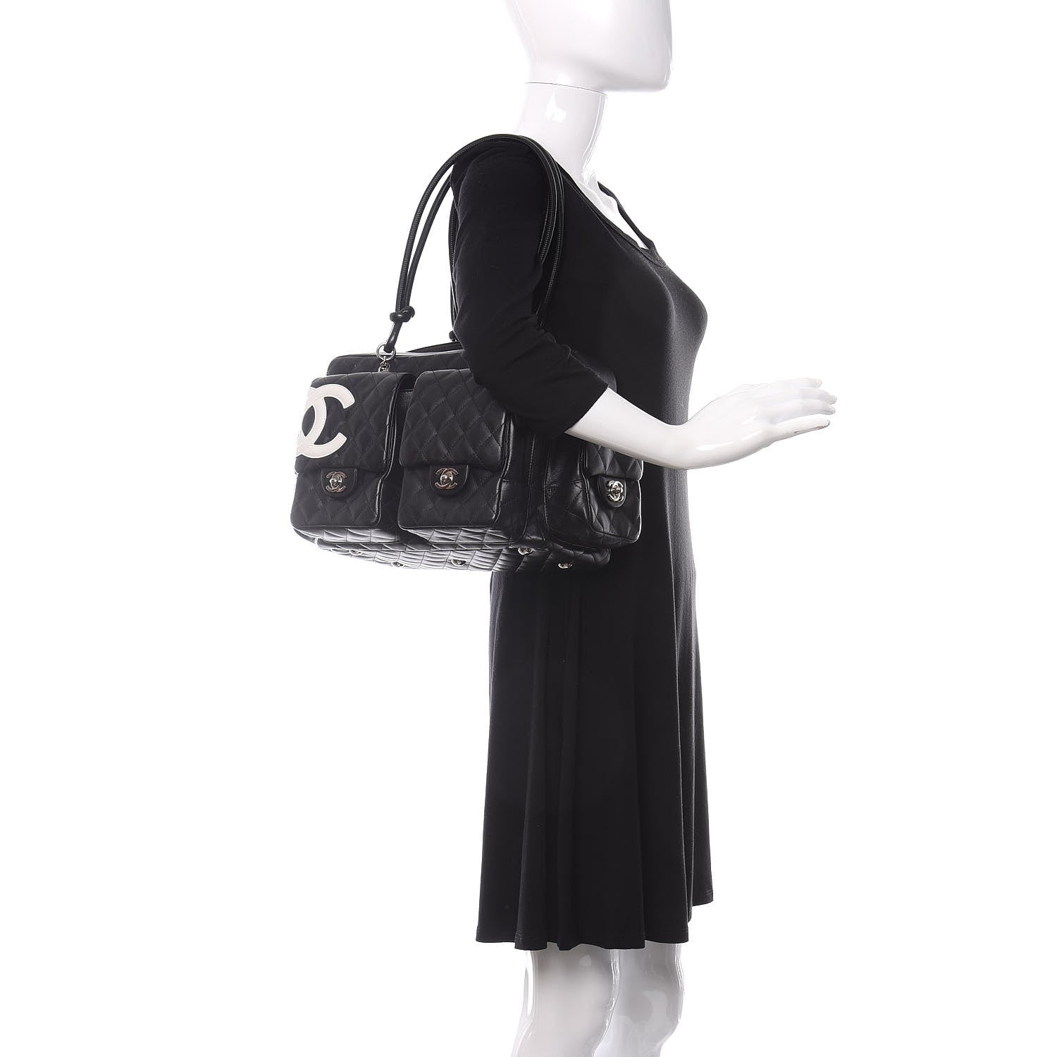 Chanel Calfskin Quilted Large Cambon Multipocket Reporter Black White 2 of 11