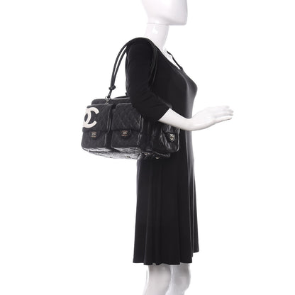 Chanel Calfskin Quilted Large Cambon Multipocket Reporter Black White 2 of 11