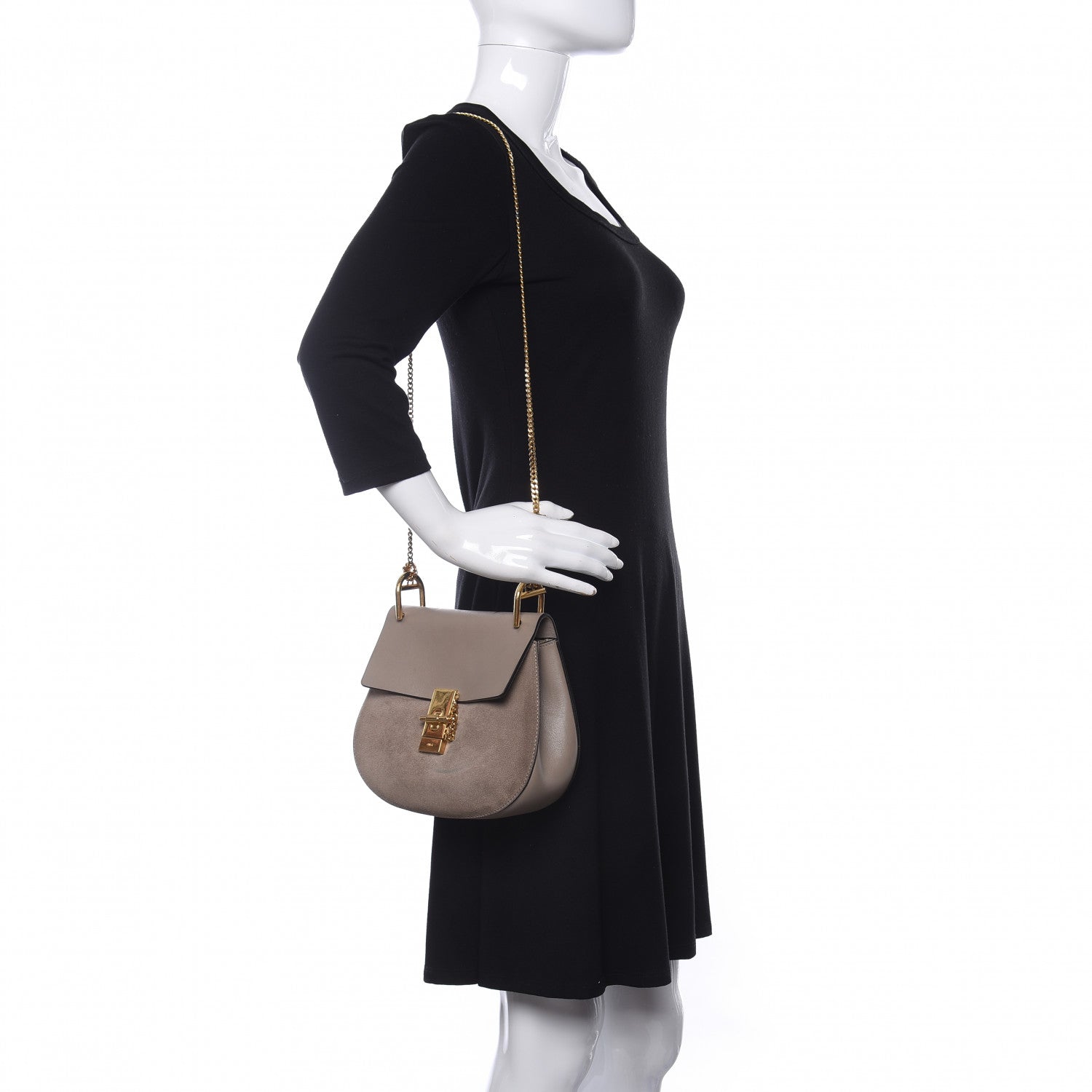 Chloe Suede Smooth Calfskin Drew Shoulder Bag Motty Grey 2 of 11