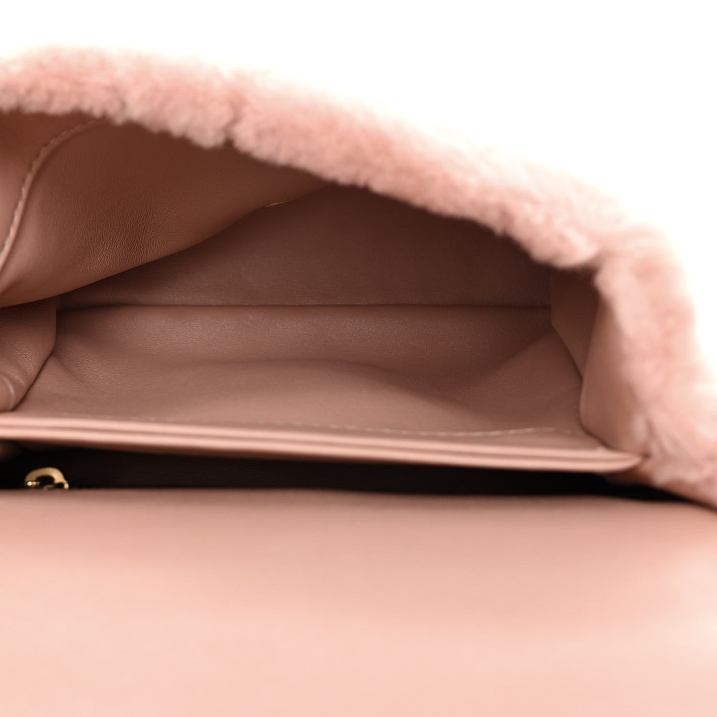 Shearling Lambskin Quilted Small Chain Top Handle Flap Pink