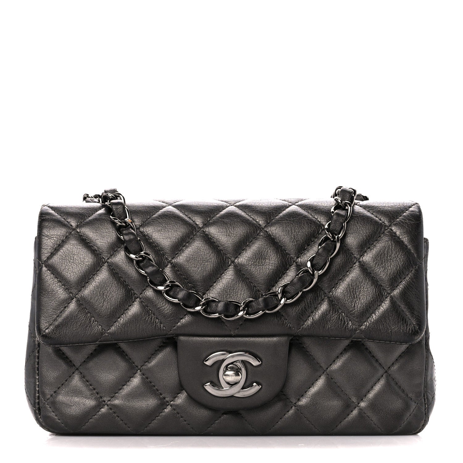 Chanel Metallic Calfskin Quilted Mini Rectangular Flap Grey 1 of 11
