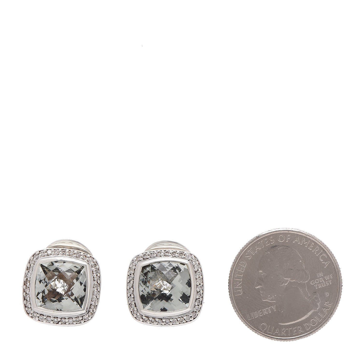 David Yurman Sterling Silver Diamond Prasiolite 11mm Albion Earrings 2 of 4