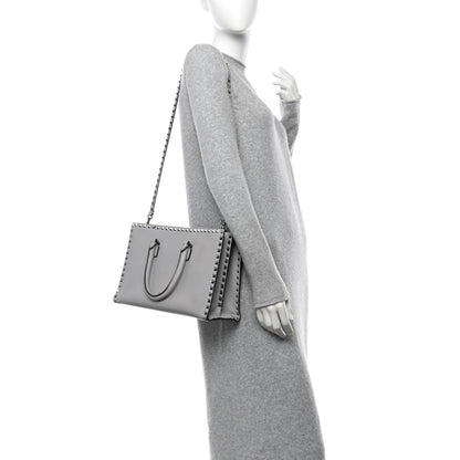 Valentino Garavani Grained Calfskin Medium Rockstud Double Handle Horizontal Tote Pastel Grey 2 of 11