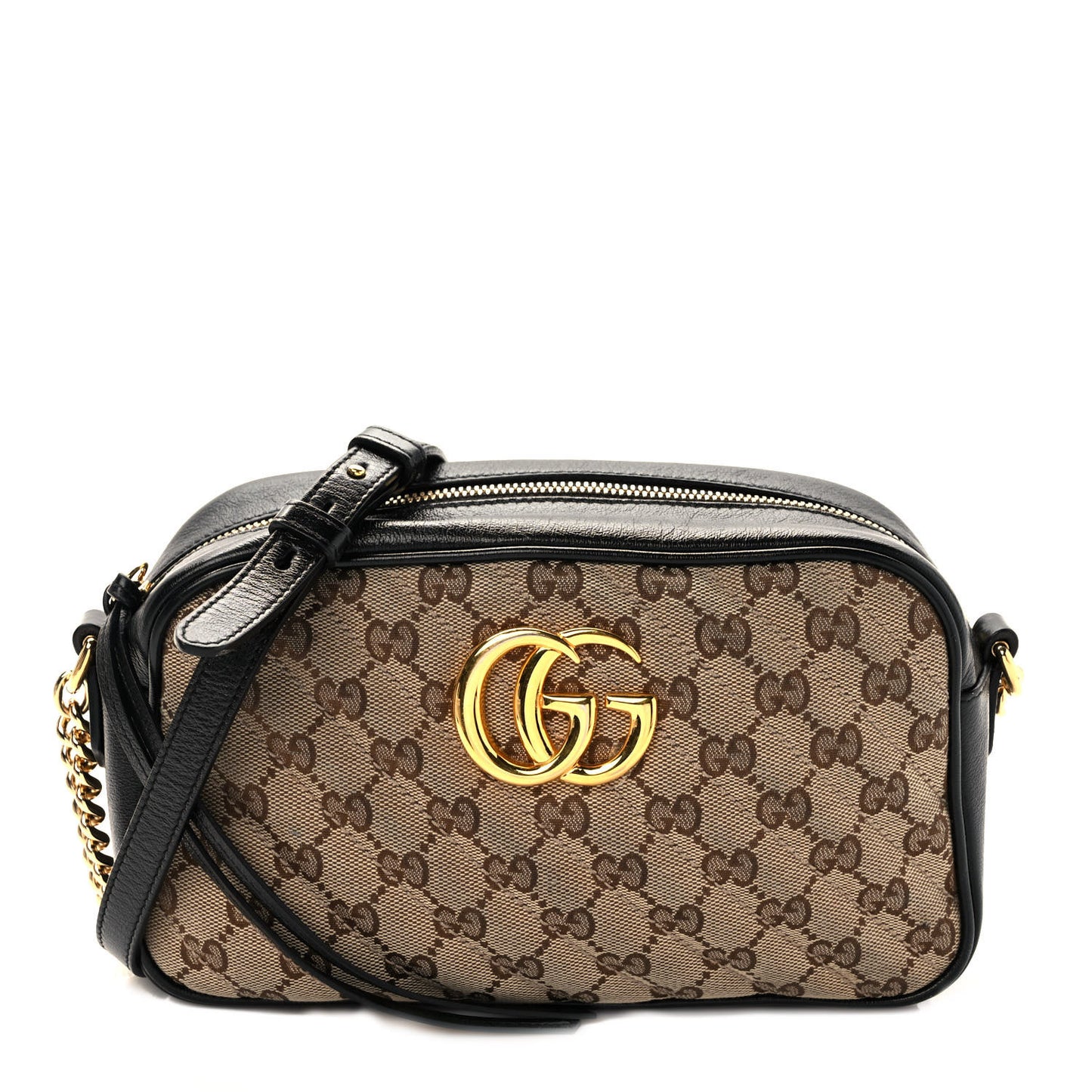 Monogram Matelasse Diagonal Small GG Marmont Chain Shoulder Bag Beige Black