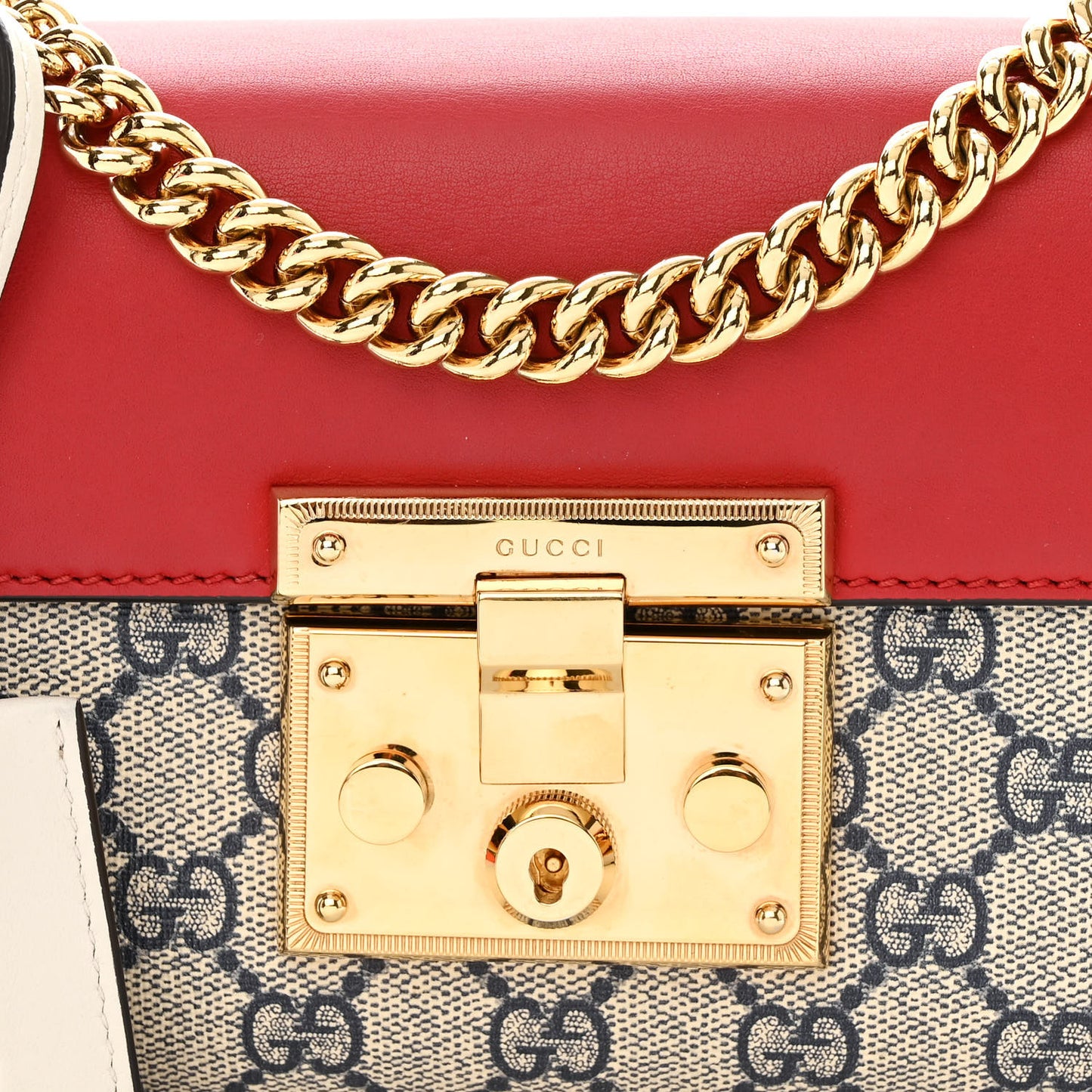 GG Supreme Monogram Moon Calfskin Small Padlock Shoulder Bag Beige Blue Hibiscus Red Mystic White