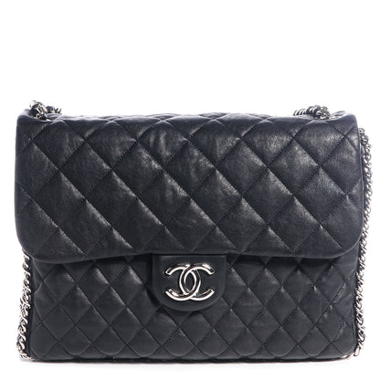 Chanel Washed Lambskin Chain Around Maxi Flap Bag Black 1 of 7