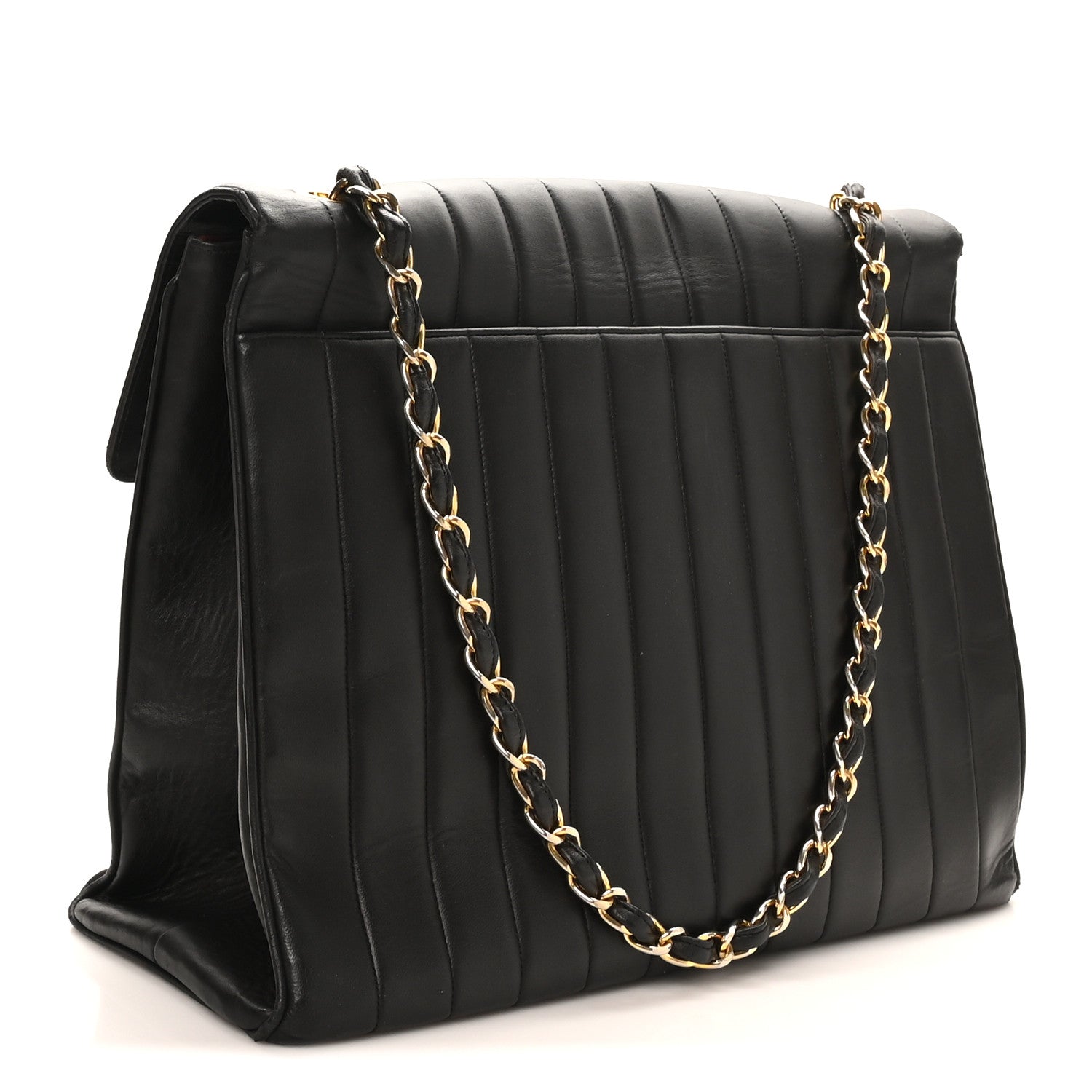 Chanel Lambskin Vertical Quilted XL Jumbo Single Flap Black