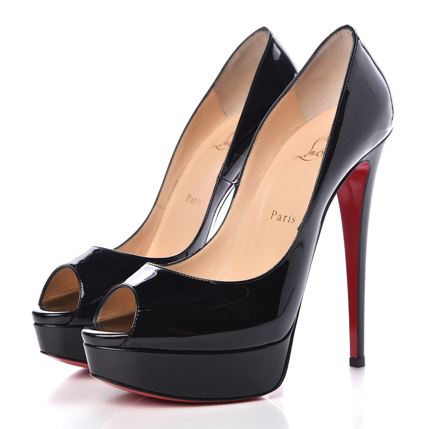 Christian Louboutin Patent Lady Peep 150 Pumps 39 Black 2 of 11