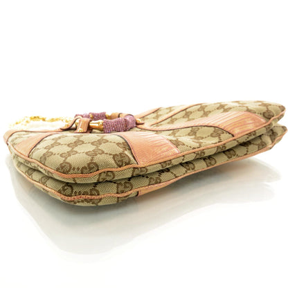 Gucci Monogram Calfskin Lizard Embossed Bamboo Chain Shoulder Bag 4 of 9