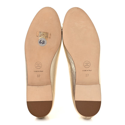 Chanel Metallic Goatskin CC Cap Toe Ballerina Flats 37 Gold 6 of 11