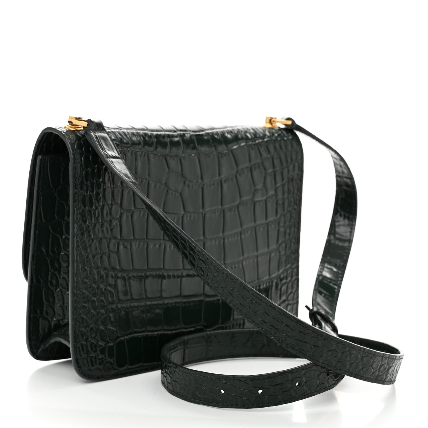 Calfskin Crocodile Embossed Carre Satchel Dark Mint