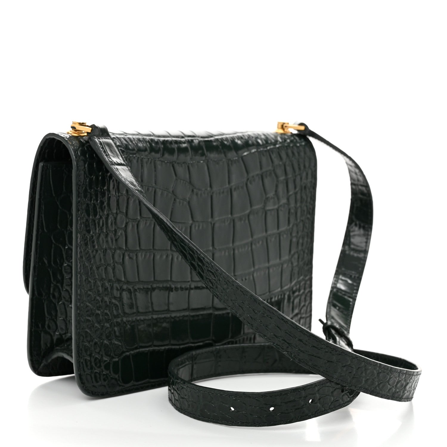 Saint Laurent Calfskin Crocodile Embossed Carre Satchel Dark Mint 3 of 10
