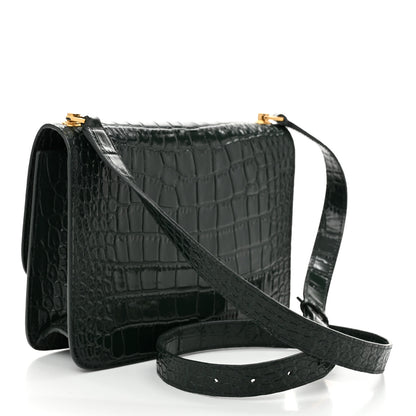 Saint Laurent Calfskin Crocodile Embossed Carre Satchel Dark Mint 3 of 10