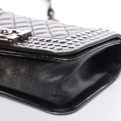 Chanel Faded Calfskin Quilted Small Studded Boy Flap Grey 9 of 14