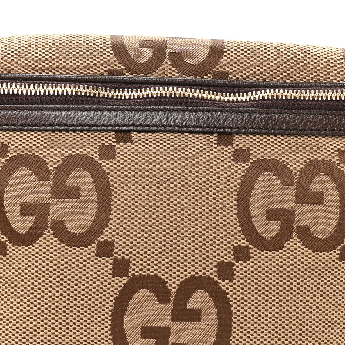 Monogram Jumbo GG Textured Dollar Calfskin Web Belt Bag Camel Ebony New Acero