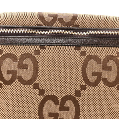 Gucci Monogram Jumbo GG Textured Dollar Calfskin Web Belt Bag Camel Ebony New Acero 7 of 9