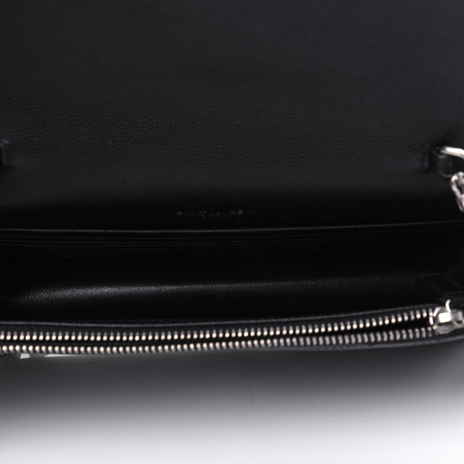Saint Laurent Grain De Poudre Matelasse Chevron Monogram Envelope Chain Wallet Black 5 of 10