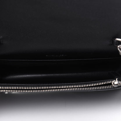 Saint Laurent Grain De Poudre Matelasse Chevron Monogram Envelope Chain Wallet Black 5 of 10