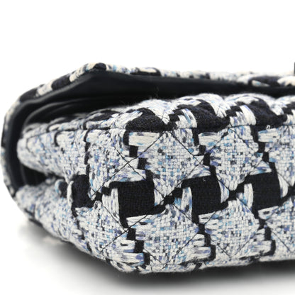 Chanel Tweed Quilted Medium Double Flap Black White Light Blue 9 of 12