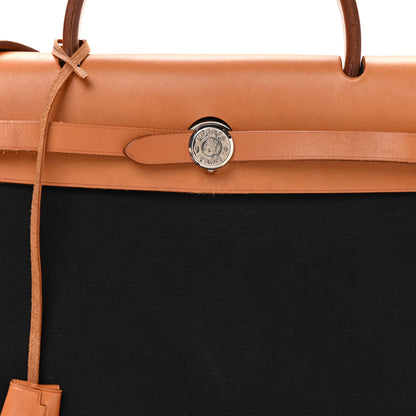 Hermes Toile Vache Calfskin Herbag 30 PM Black Natural 9 of 12