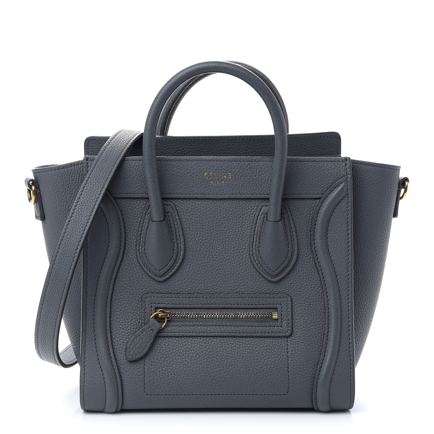 Celine Drummed Calfskin Nano Luggage Kohl 1 of 8