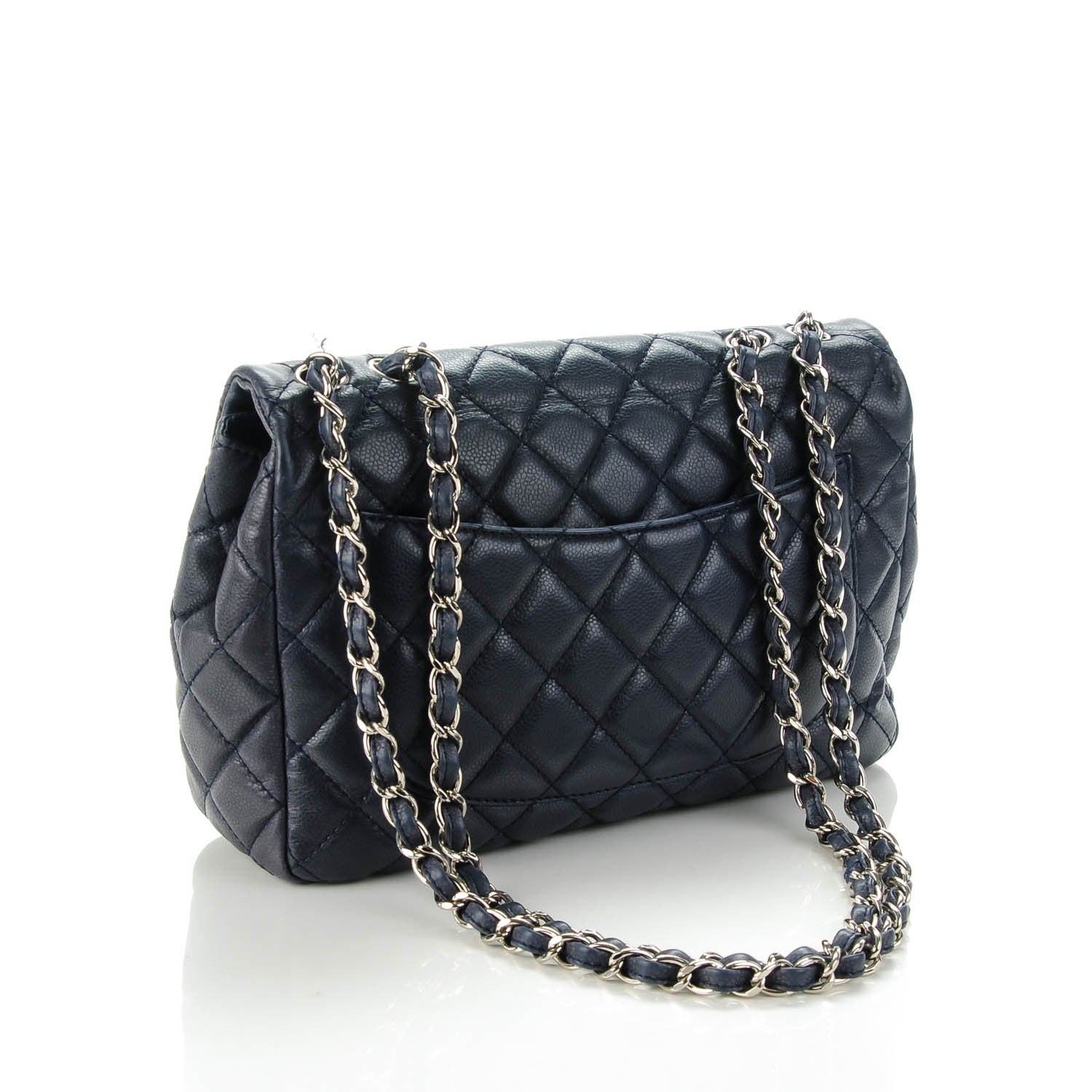 Chanel Washed Caviar Quilted Jumbo Single Flap Navy 3 of 6