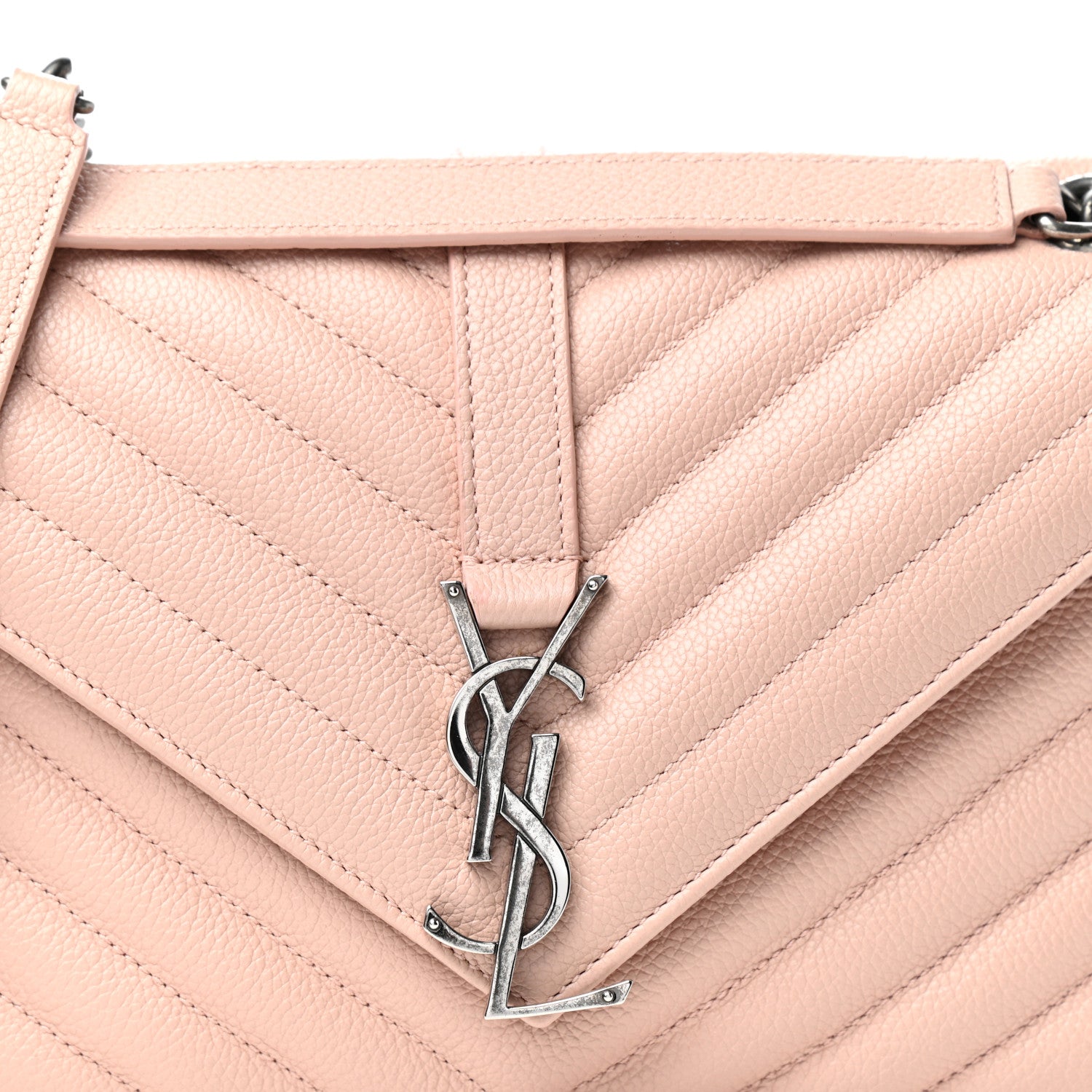 Saint Laurent Grained Calfskin Matelasse Chevron Monogram Medium Chain Bag Pale Pink 10 of 10