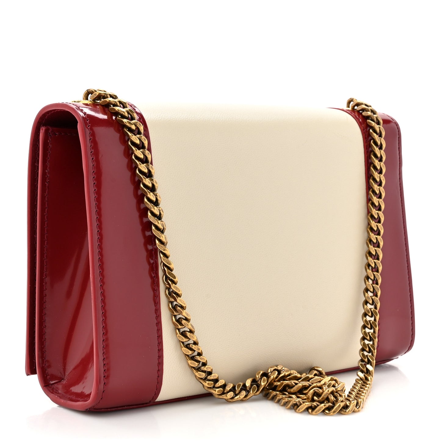 Nappa Patent Calfskin Two-Toned Small Monogram Kate Satchel Off White Oxblood Red