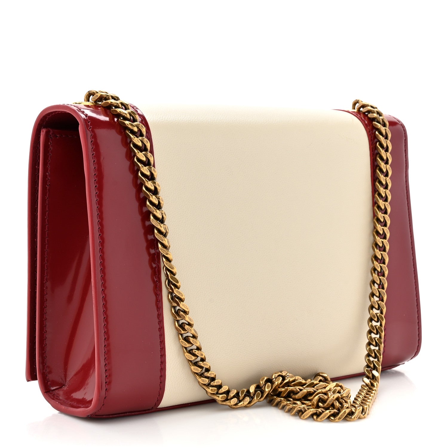 Saint Laurent Nappa Patent Calfskin Two-Toned Small Monogram Kate Satchel Off White Oxblood Red 3 of 14