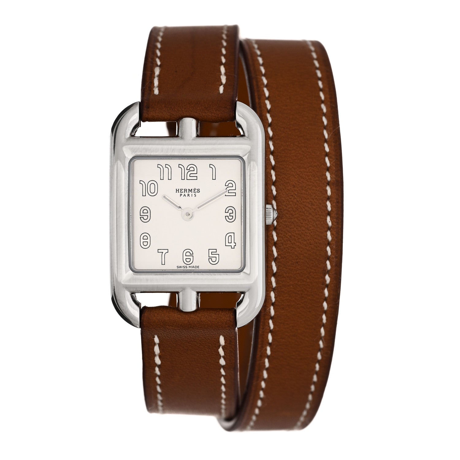 Hermes Stainless Steel Barenia 23mm Cape Cod Double Tour Quartz Watch Fauve 1 of 5
