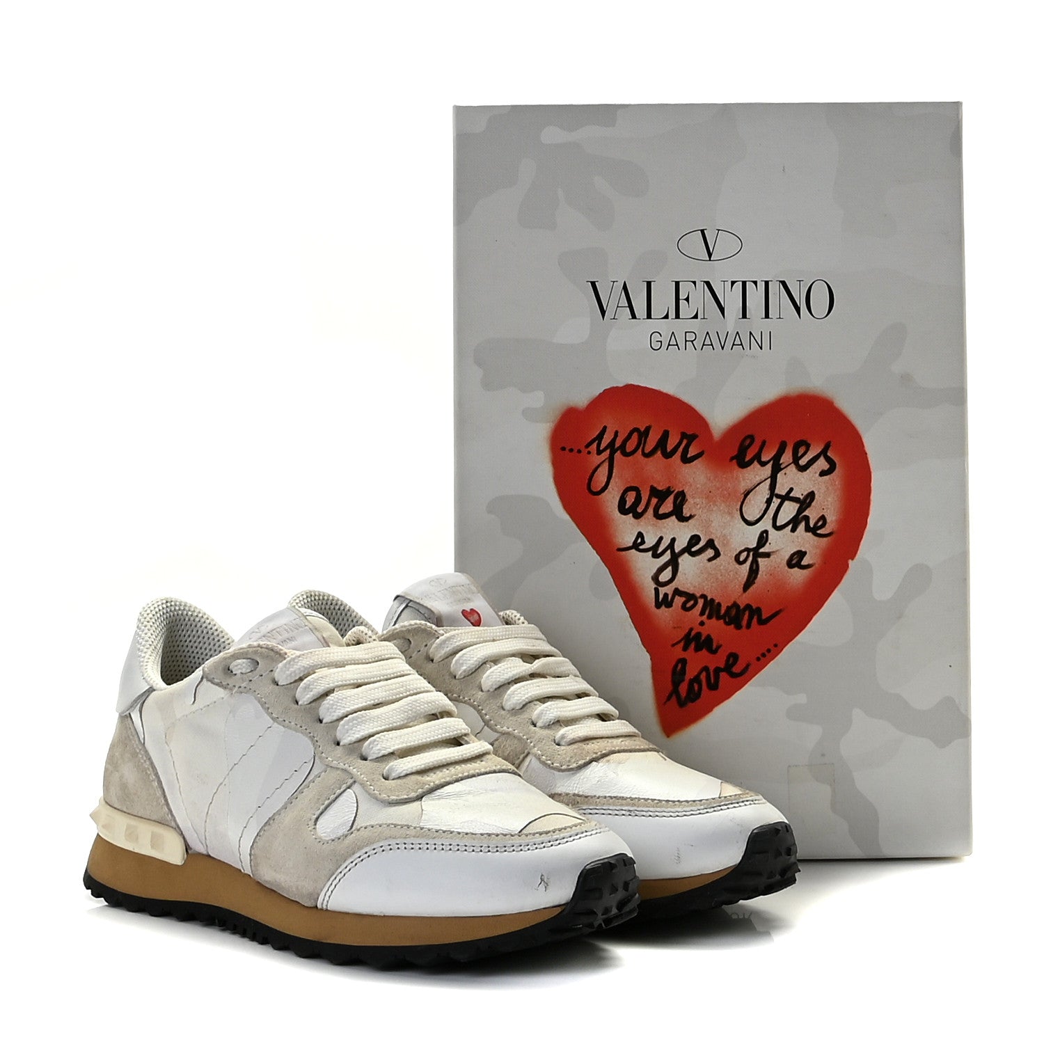 Valentino Garavani Nappa Suede Camouflage L'amour Womens Rockrunner Sneakers 35.5 Ivory 15 of 15