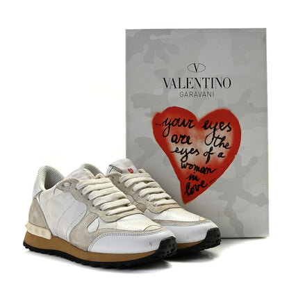 Valentino Garavani Nappa Suede Camouflage L'amour Womens Rockrunner Sneakers 35.5 Ivory 15 of 15