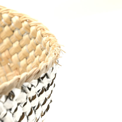 Loewe Calfskin Raffia Paulas Ibiza Sparkling Metallic Anagram Basket Tote Bag Natural Silver 10 of 10